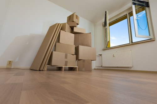 Organized boxes and furniture in short-term storage