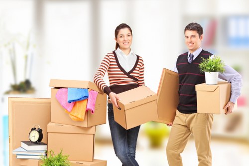 Packed office supplies prepared for removals in Swisscottage