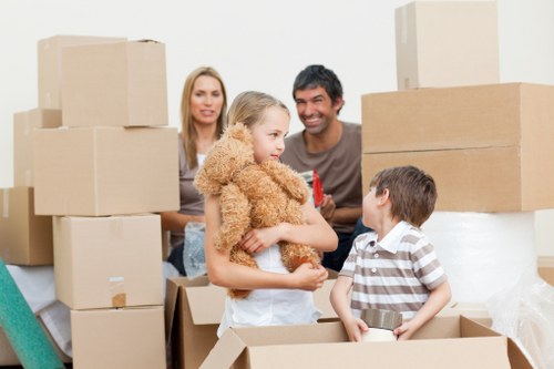 Packed household items prepared for storage during a Swisscottage move